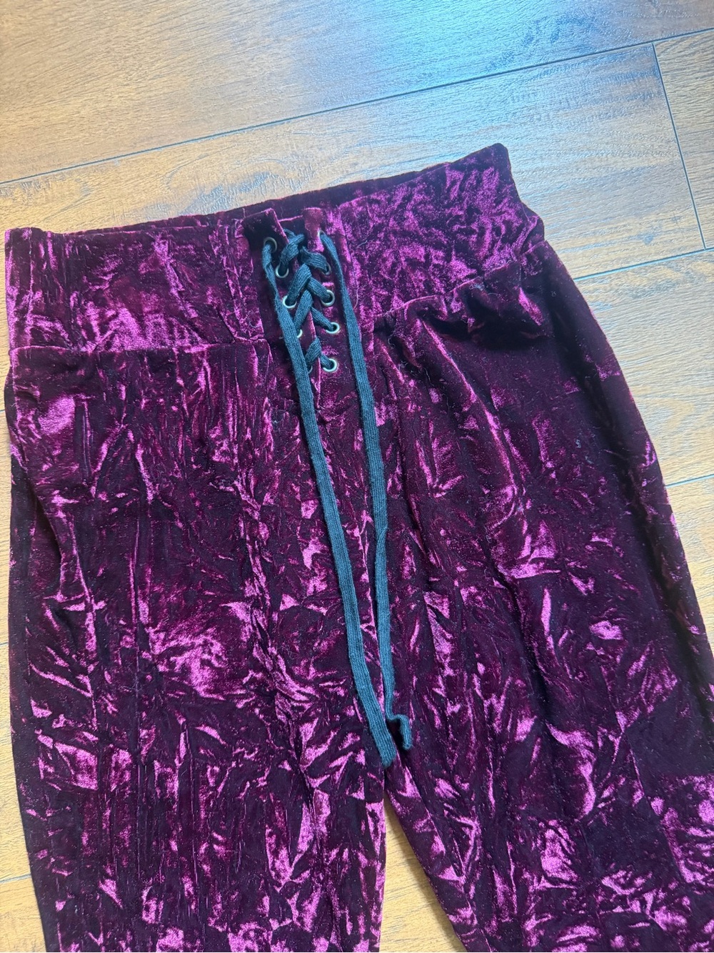 Killstar Deep Burgundy Crushed Velvet Flare Pants - Picture 6 of 7